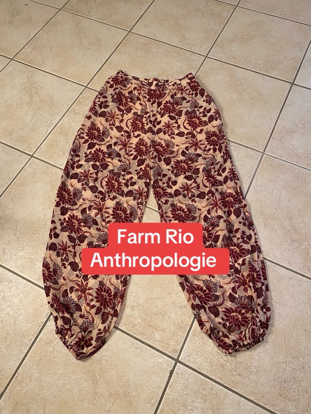 FARM Rio Floral Track Pants in Cream and Burgundy
